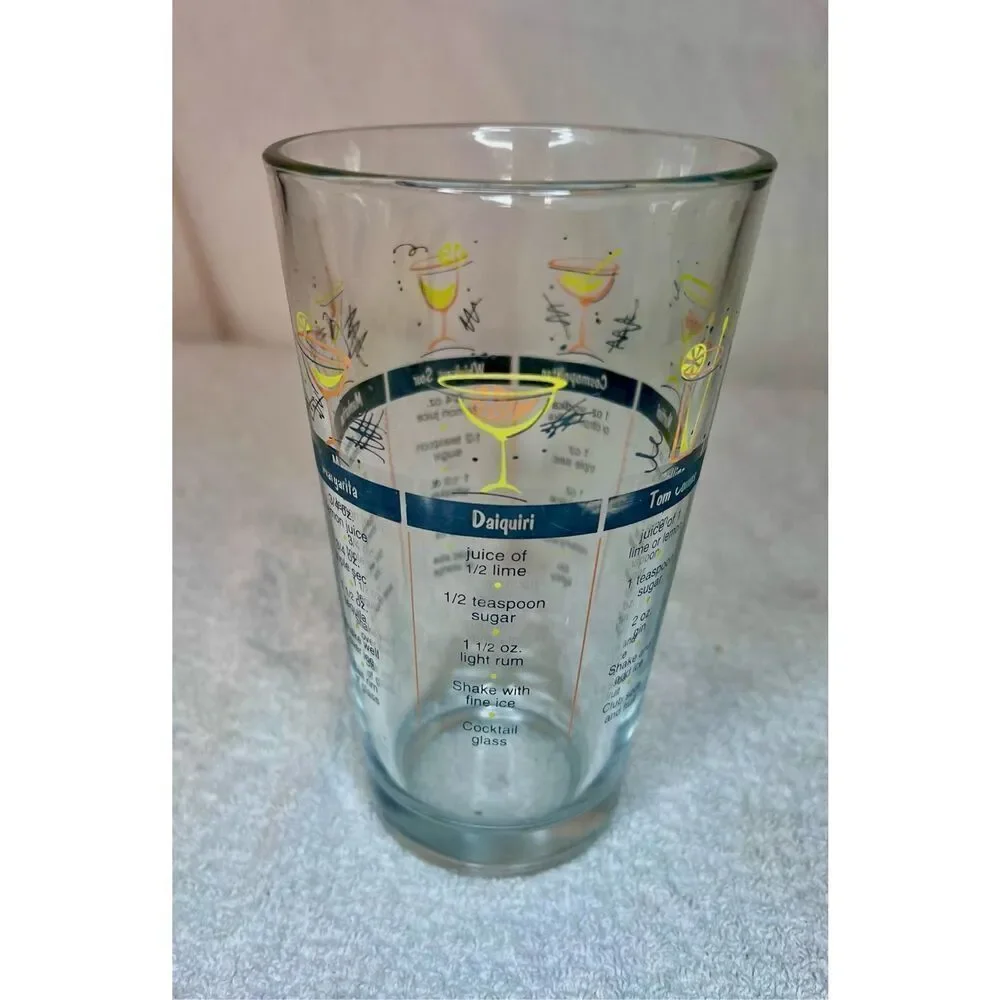 Vintage 1960’s Cocktail Shaker Glass With Recipes MCM Retro Bar Atomic Libbey